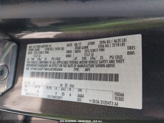 Photo 8 VIN: 1FMCU0F74HUE95244 - FORD ESCAPE 