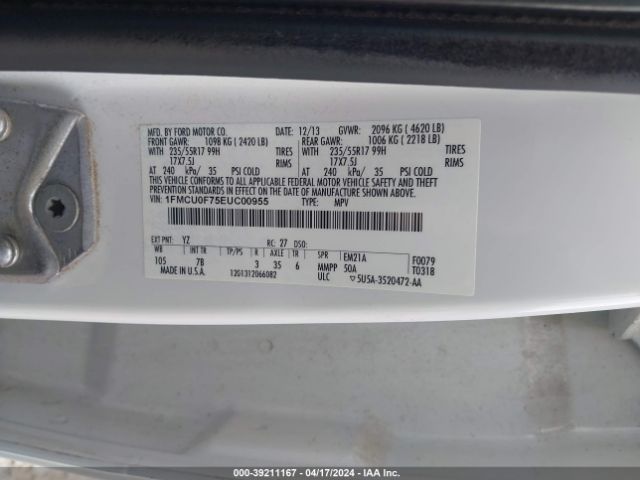 Photo 8 VIN: 1FMCU0F75EUC00955 - FORD ESCAPE 