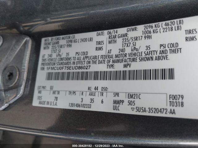 Photo 8 VIN: 1FMCU0F75EUD86027 - FORD ESCAPE 