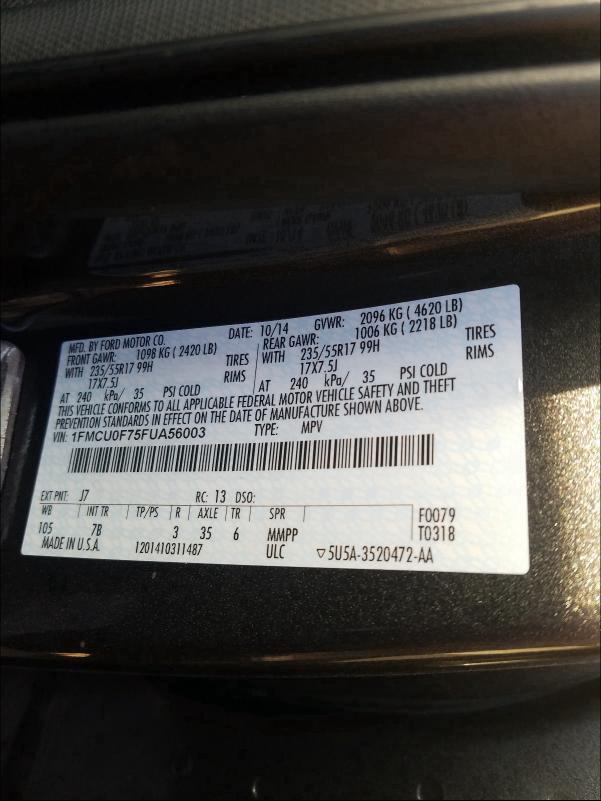 Photo 9 VIN: 1FMCU0F75FUA56003 - FORD ESCAPE S 