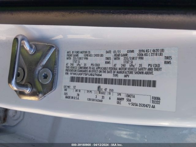 Photo 8 VIN: 1FMCU0F75FUB27684 - FORD ESCAPE 