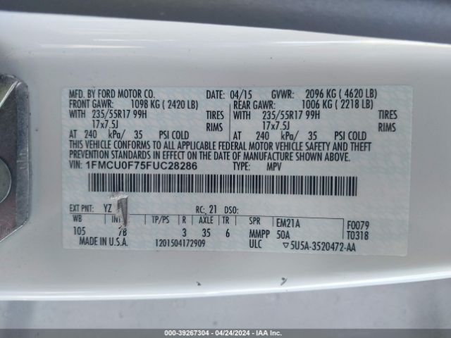 Photo 8 VIN: 1FMCU0F75FUC28286 - FORD ESCAPE 