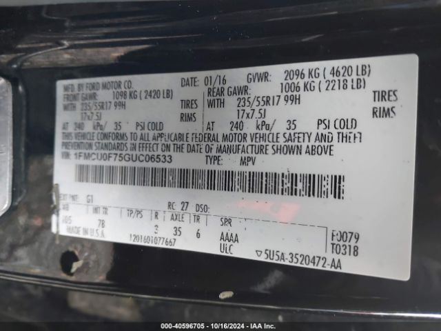 Photo 8 VIN: 1FMCU0F75GUC06533 - FORD ESCAPE 