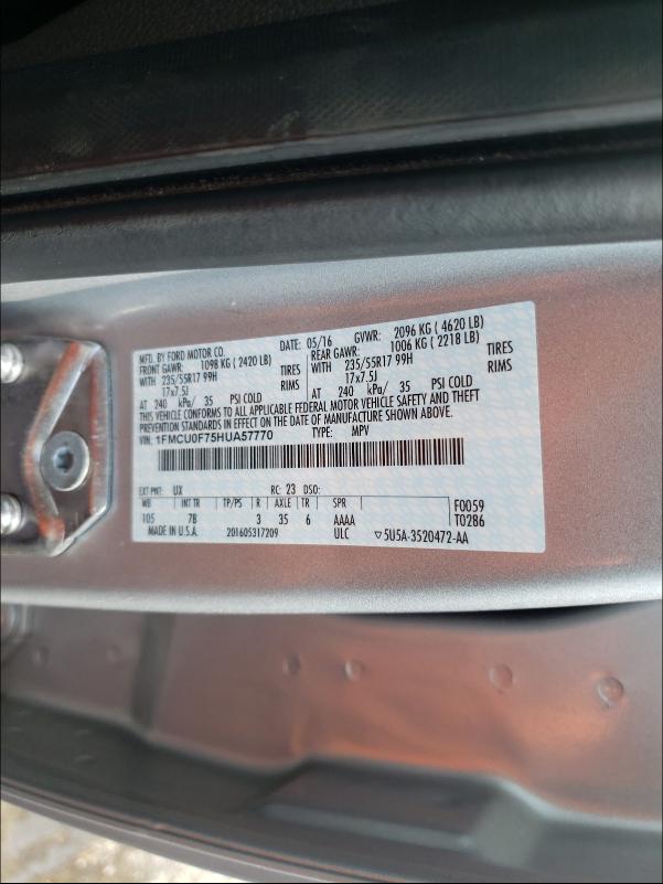 Photo 9 VIN: 1FMCU0F75HUA57770 - FORD ESCAPE S 