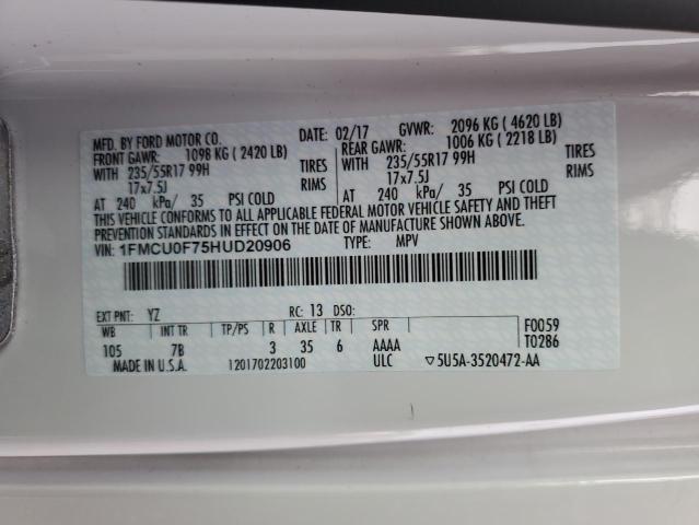 Photo 12 VIN: 1FMCU0F75HUD20906 - FORD ESCAPE S 