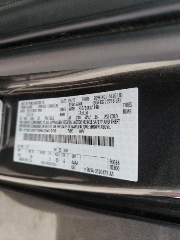 Photo 9 VIN: 1FMCU0F75HUD41206 - FORD ESCAPE S 