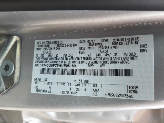 Photo 9 VIN: 1FMCU0F75HUE08189 - FORD ESCAPE S 