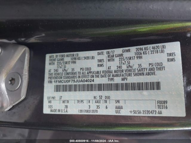 Photo 8 VIN: 1FMCU0F75JUA04024 - FORD ESCAPE 