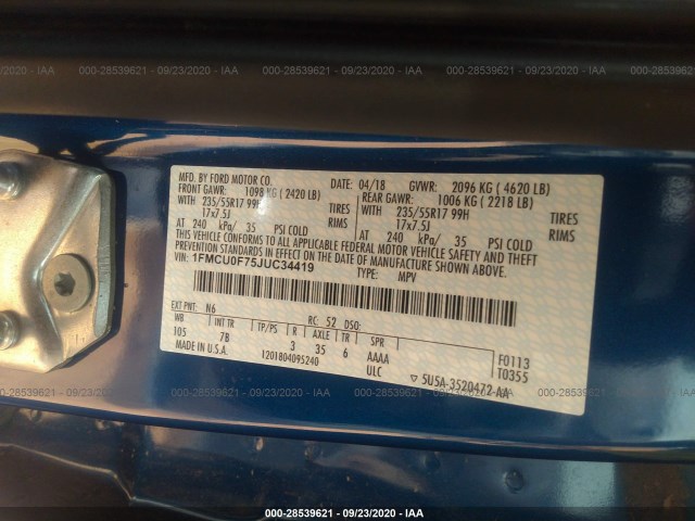 Photo 8 VIN: 1FMCU0F75JUC34419 - FORD ESCAPE 