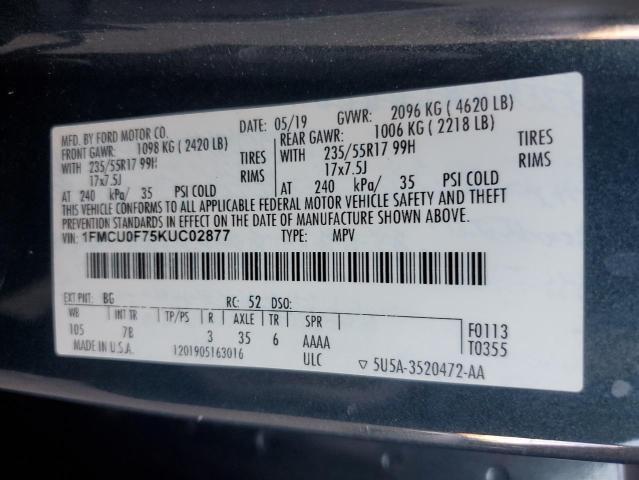 Photo 11 VIN: 1FMCU0F75KUC02877 - FORD ESCAPE S 