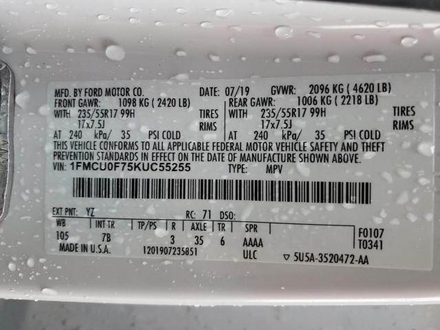 Photo 12 VIN: 1FMCU0F75KUC55255 - FORD ESCAPE 