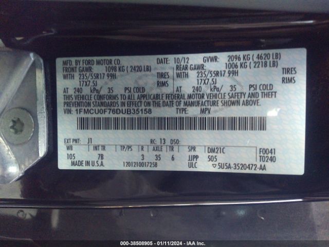 Photo 8 VIN: 1FMCU0F76DUB35158 - FORD ESCAPE 