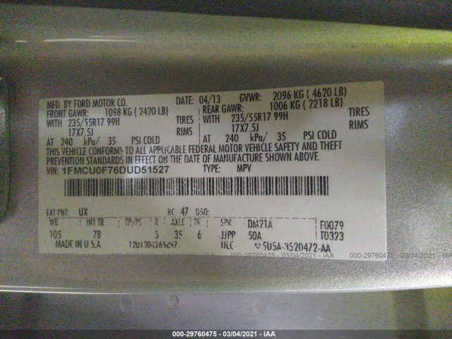 Photo 8 VIN: 1FMCU0F76DUD51527 - FORD ESCAPE 