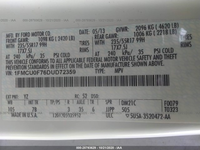 Photo 8 VIN: 1FMCU0F76DUD72359 - FORD ESCAPE 