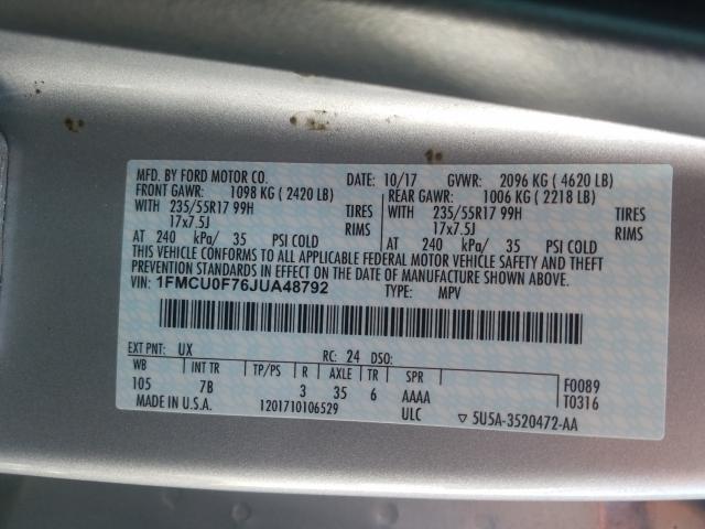 Photo 9 VIN: 1FMCU0F76JUA48792 - FORD ESCAPE S 