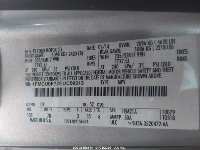 Photo 8 VIN: 1FMCU0F77EUC59313 - FORD ESCAPE 