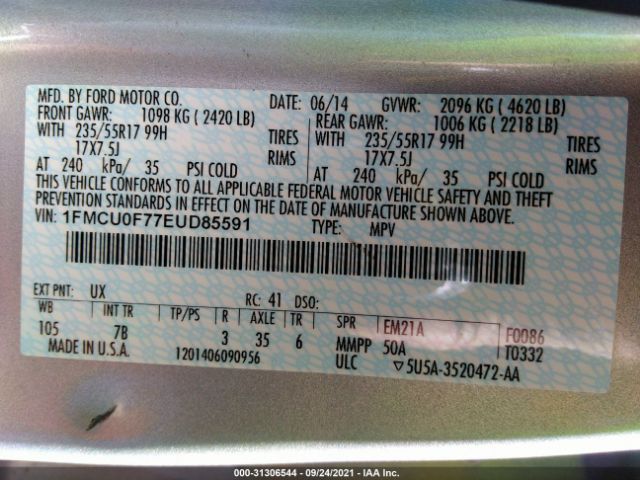 Photo 8 VIN: 1FMCU0F77EUD85591 - FORD ESCAPE 