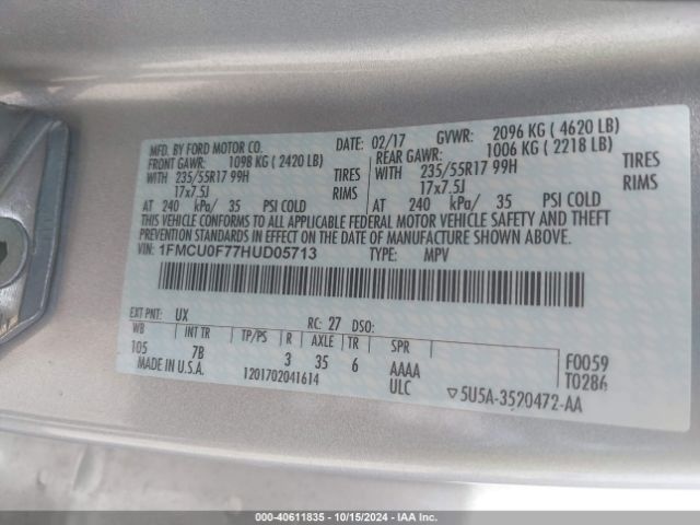 Photo 8 VIN: 1FMCU0F77HUD05713 - FORD ESCAPE 