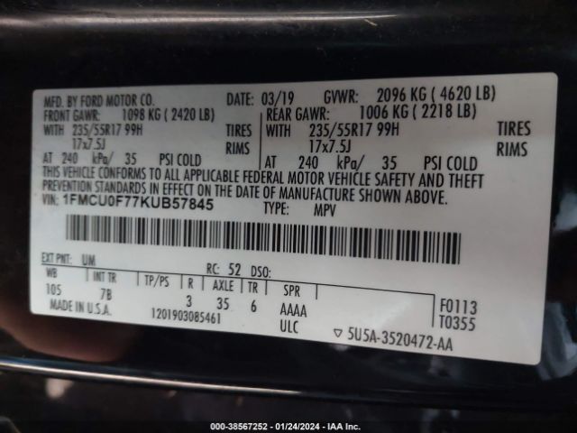 Photo 8 VIN: 1FMCU0F77KUB57845 - FORD ESCAPE 