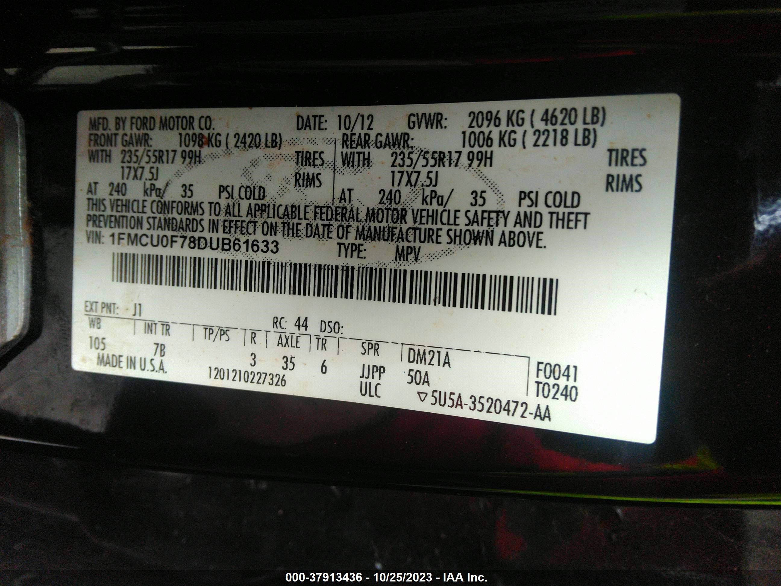 Photo 8 VIN: 1FMCU0F78DUB61633 - FORD ESCAPE 