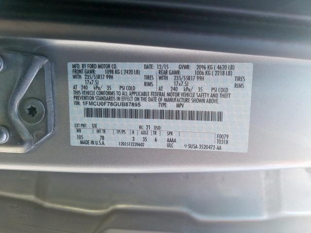 Photo 9 VIN: 1FMCU0F78GUB87895 - FORD ESCAPE S 