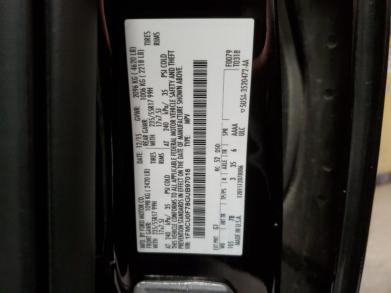 Photo 12 VIN: 1FMCU0F78GUB97018 - FORD ESCAPE 