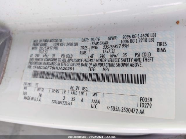 Photo 8 VIN: 1FMCU0F78HUA20261 - FORD ESCAPE 