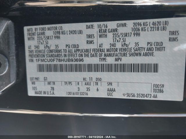 Photo 8 VIN: 1FMCU0F78HUB93696 - FORD ESCAPE 