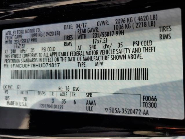 Photo 11 VIN: 1FMCU0F78HUD71817 - FORD ESCAPE S 