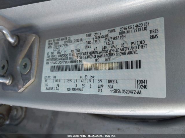 Photo 8 VIN: 1FMCU0F79DUB06110 - FORD ESCAPE 