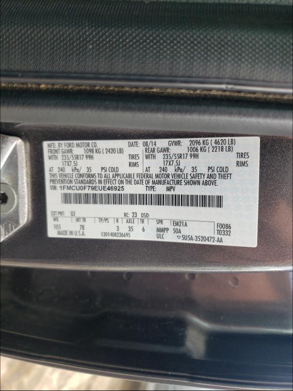 Photo 9 VIN: 1FMCU0F79EUE46925 - FORD ESCAPE S 