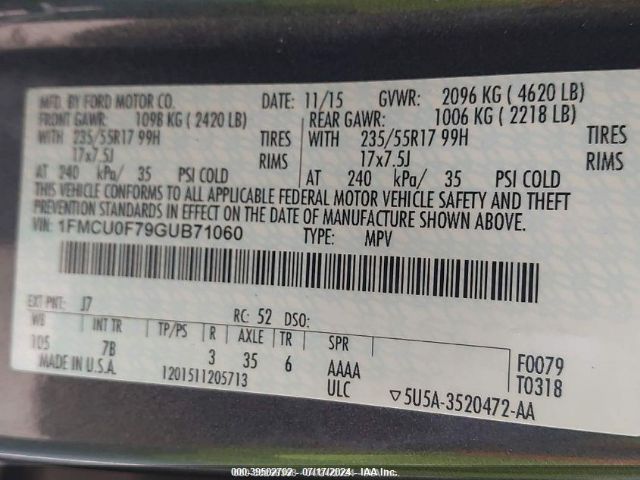 Photo 8 VIN: 1FMCU0F79GUB71060 - FORD ESCAPE 