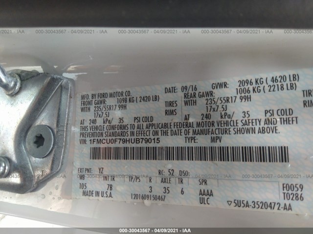 Photo 8 VIN: 1FMCU0F79HUB79015 - FORD ESCAPE 