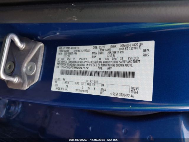 Photo 8 VIN: 1FMCU0F79HUD47672 - FORD ESCAPE 