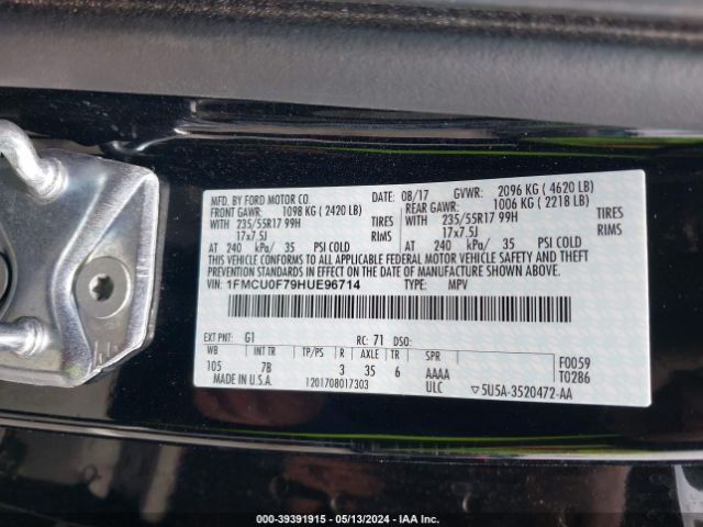 Photo 8 VIN: 1FMCU0F79HUE96714 - FORD ESCAPE 