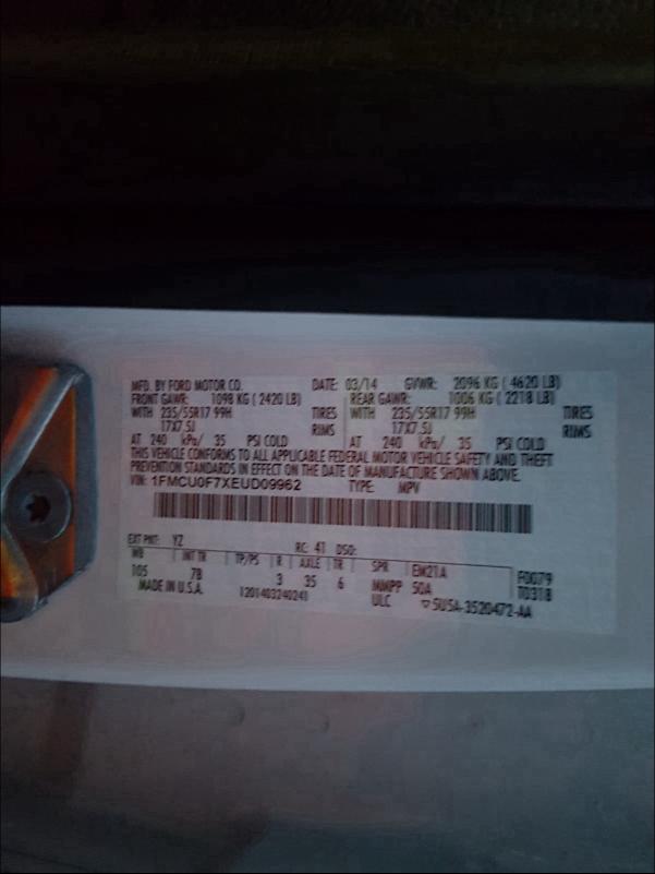 Photo 9 VIN: 1FMCU0F7XEUD09962 - FORD ESCAPE S 