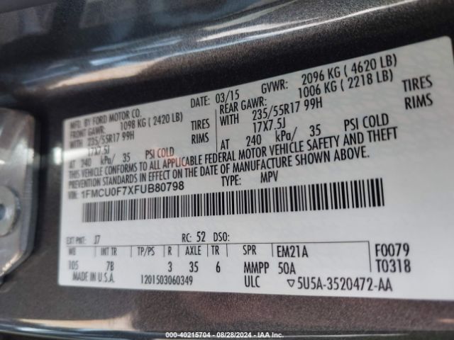 Photo 8 VIN: 1FMCU0F7XFUB80798 - FORD ESCAPE 