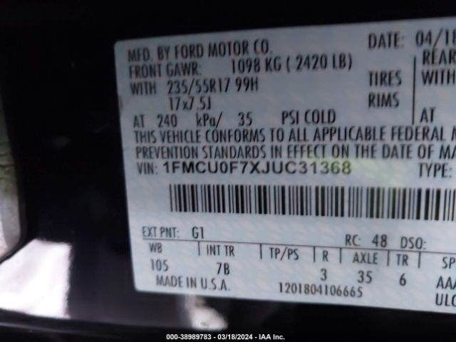 Photo 8 VIN: 1FMCU0F7XJUC31368 - FORD ESCAPE 