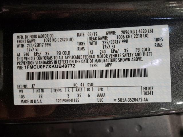 Photo 9 VIN: 1FMCU0F7XKUB49772 - FORD ESCAPE S 