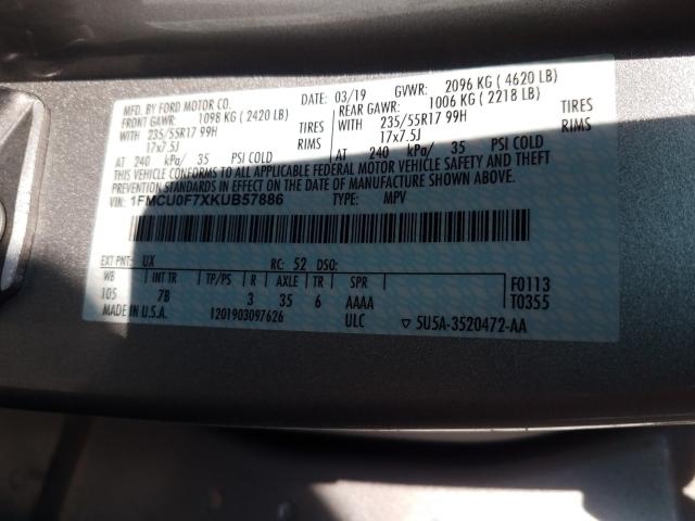 Photo 9 VIN: 1FMCU0F7XKUB57886 - FORD ESCAPE S 