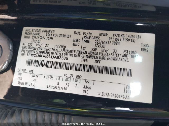 Photo 8 VIN: 1FMCU0G60LUA92635 - FORD ESCAPE 