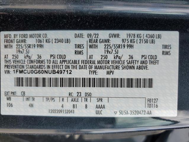 Photo 12 VIN: 1FMCU0G60NUB49712 - FORD ESCAPE SE 