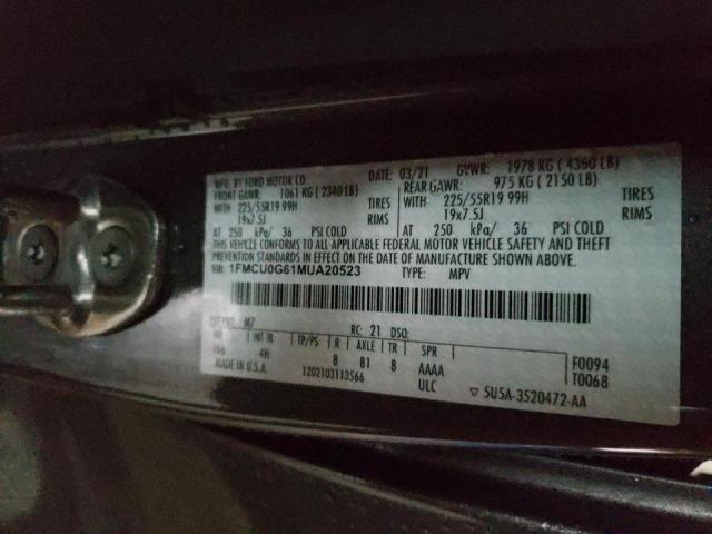 Photo 9 VIN: 1FMCU0G61MUA20523 - FORD ESCAPE SE 