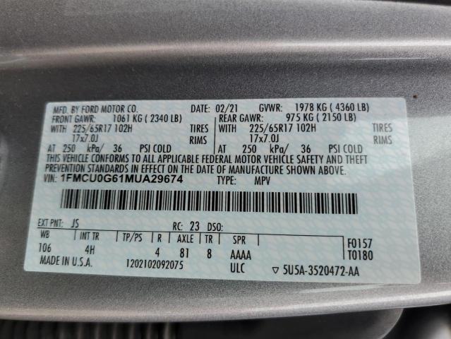 Photo 12 VIN: 1FMCU0G61MUA29674 - FORD ESCAPE SE 