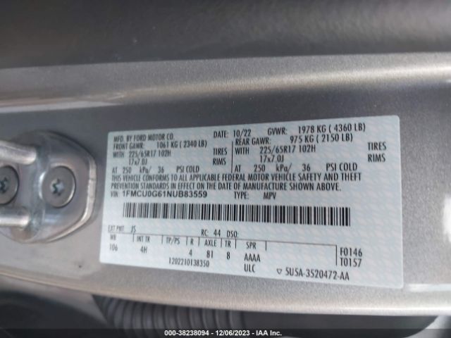 Photo 8 VIN: 1FMCU0G61NUB83559 - FORD ESCAPE 