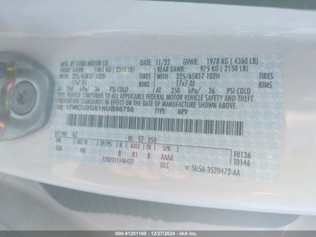 Photo 8 VIN: 1FMCU0G61NUB98756 - FORD ESCAPE 