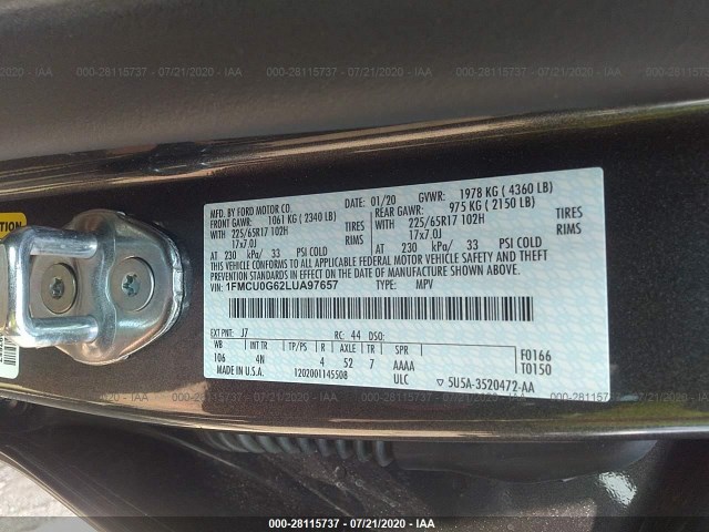 Photo 8 VIN: 1FMCU0G62LUA97657 - FORD ESCAPE 