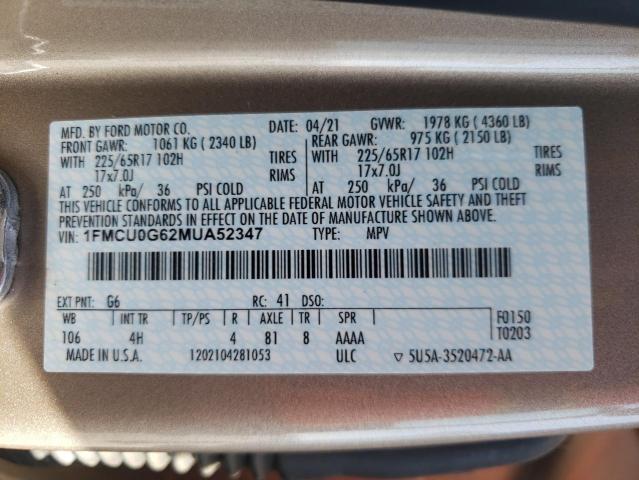 Photo 11 VIN: 1FMCU0G62MUA52347 - FORD ESCAPE 