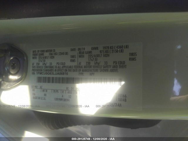 Photo 8 VIN: 1FMCU0G63LUA06816 - FORD ESCAPE 