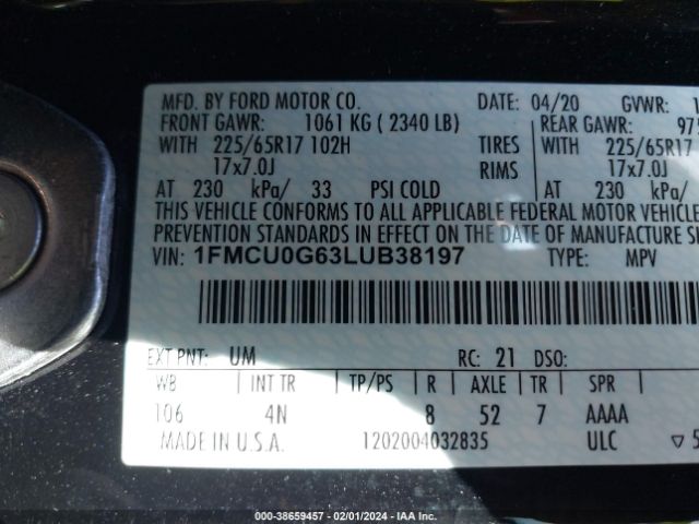 Photo 8 VIN: 1FMCU0G63LUB38197 - FORD ESCAPE 